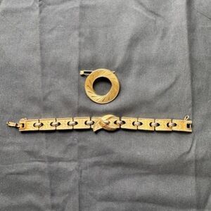 Set of 4 Vintage Signed Monet Bracelet Brooch Gold Tone and Black Tone